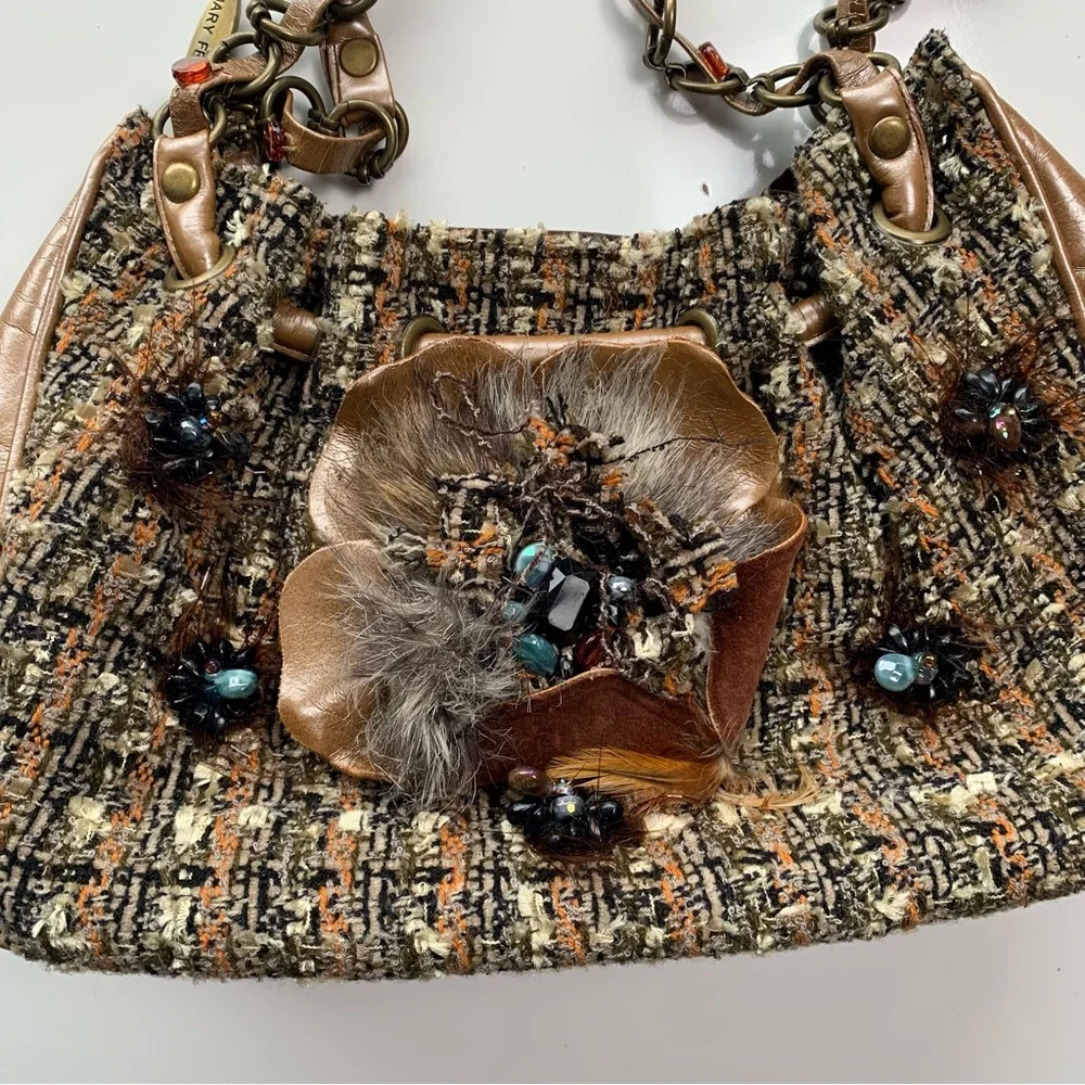 Vintage Mary Frances Handbag Purse Beaded Boho Floral Brown - Picture 3 of 13